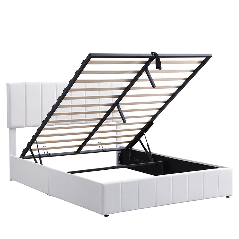 Destiny Queen size Upholstered Platform bed with a Hydraulic Storage System - White