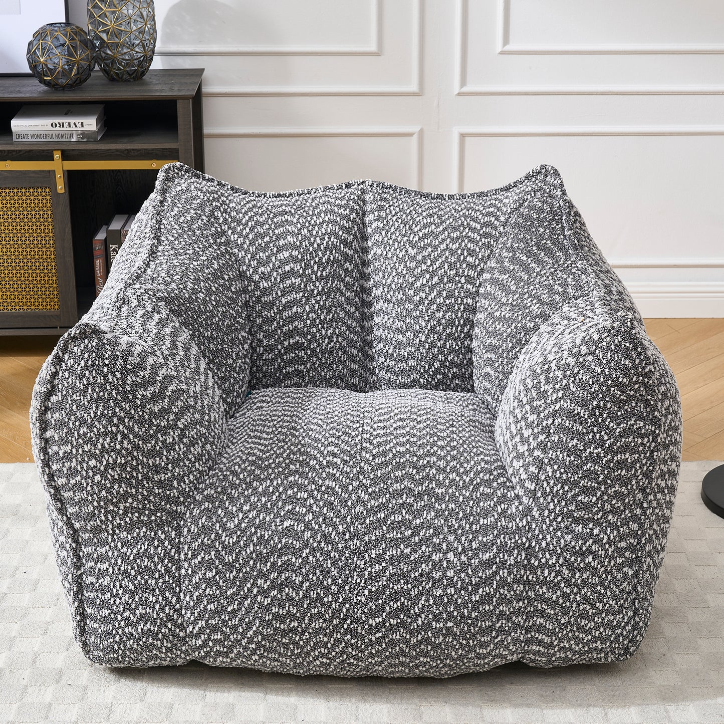 Holly Plush Chenille Upholstered Beanbag Chair, Gray
