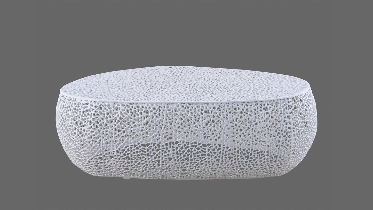 Azriel Oval Aluminum Mesh Coffee Table, White