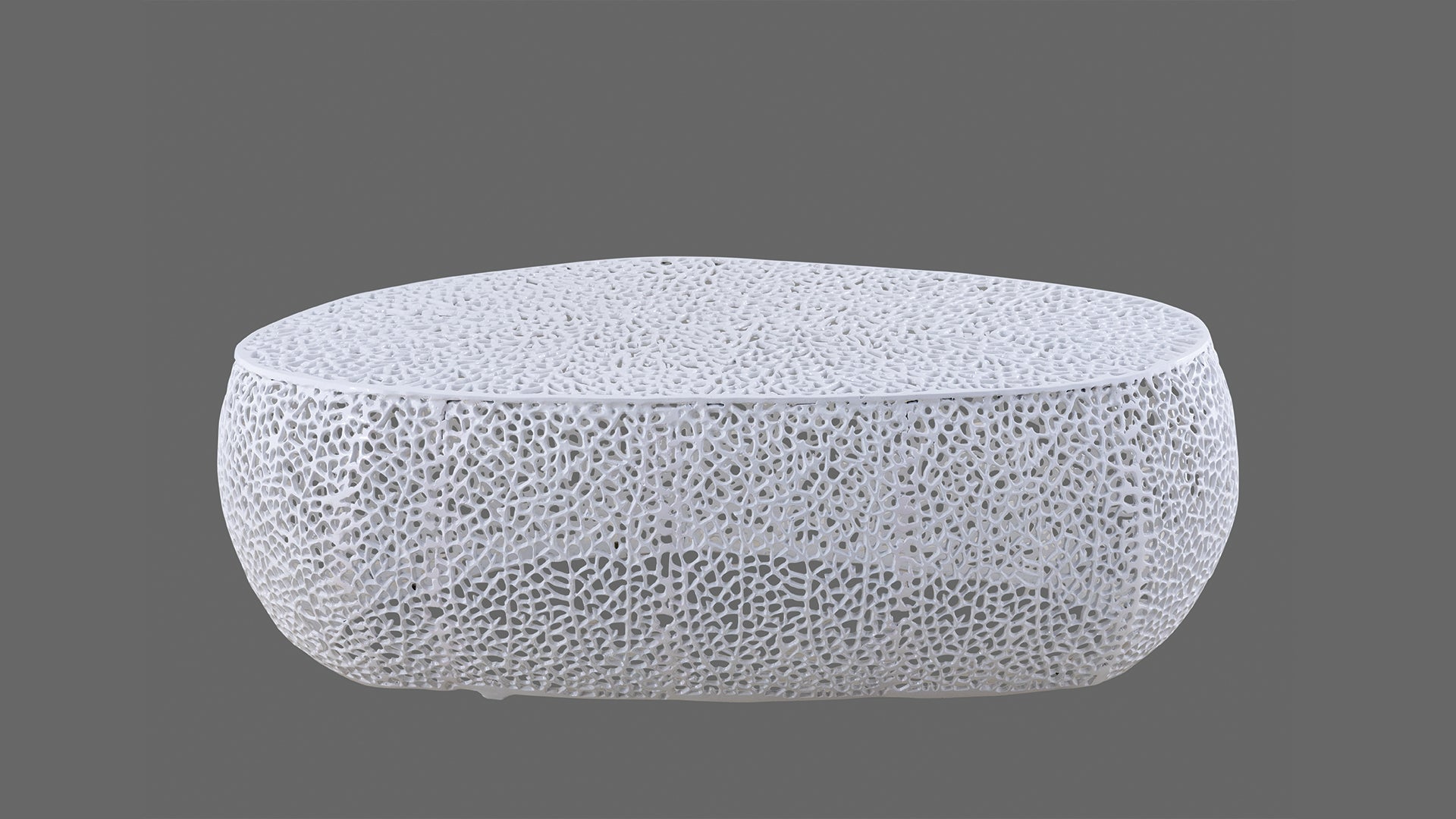 Azriel Oval Aluminum Mesh Coffee Table, White