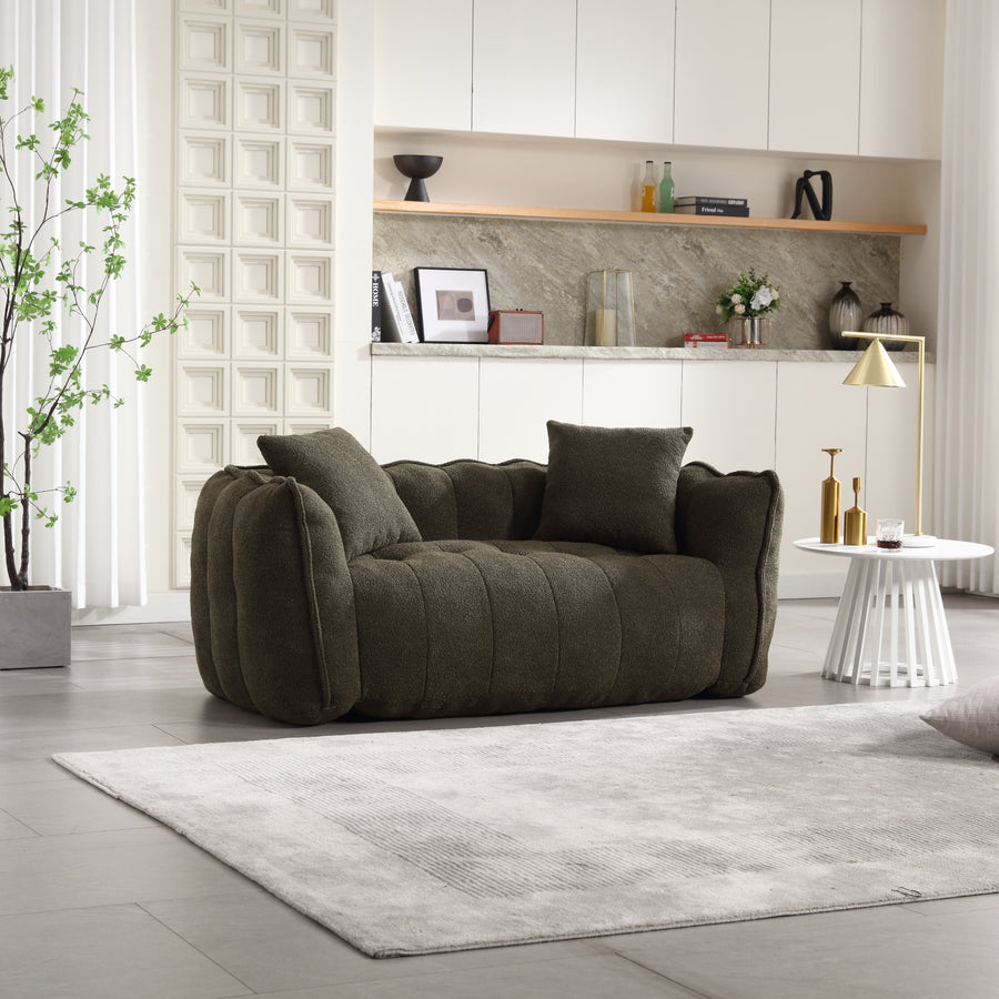 Remiel Plush Chenille Upholstered Beanbag Chair with High Resilience Foam, Olive Green