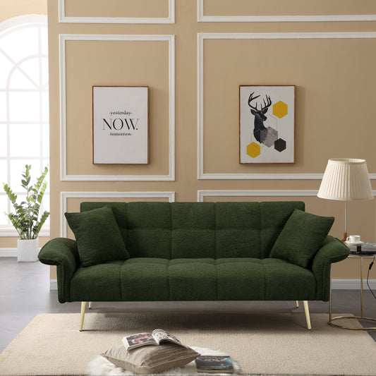 Pailin 70.1 Velvet Sofa Bed with Golden Legs & 2 Pillows - Green