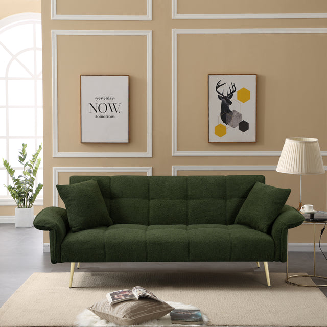 Pailin 70.1 Velvet Sofa Bed with Golden Legs & 2 Pillows - Green