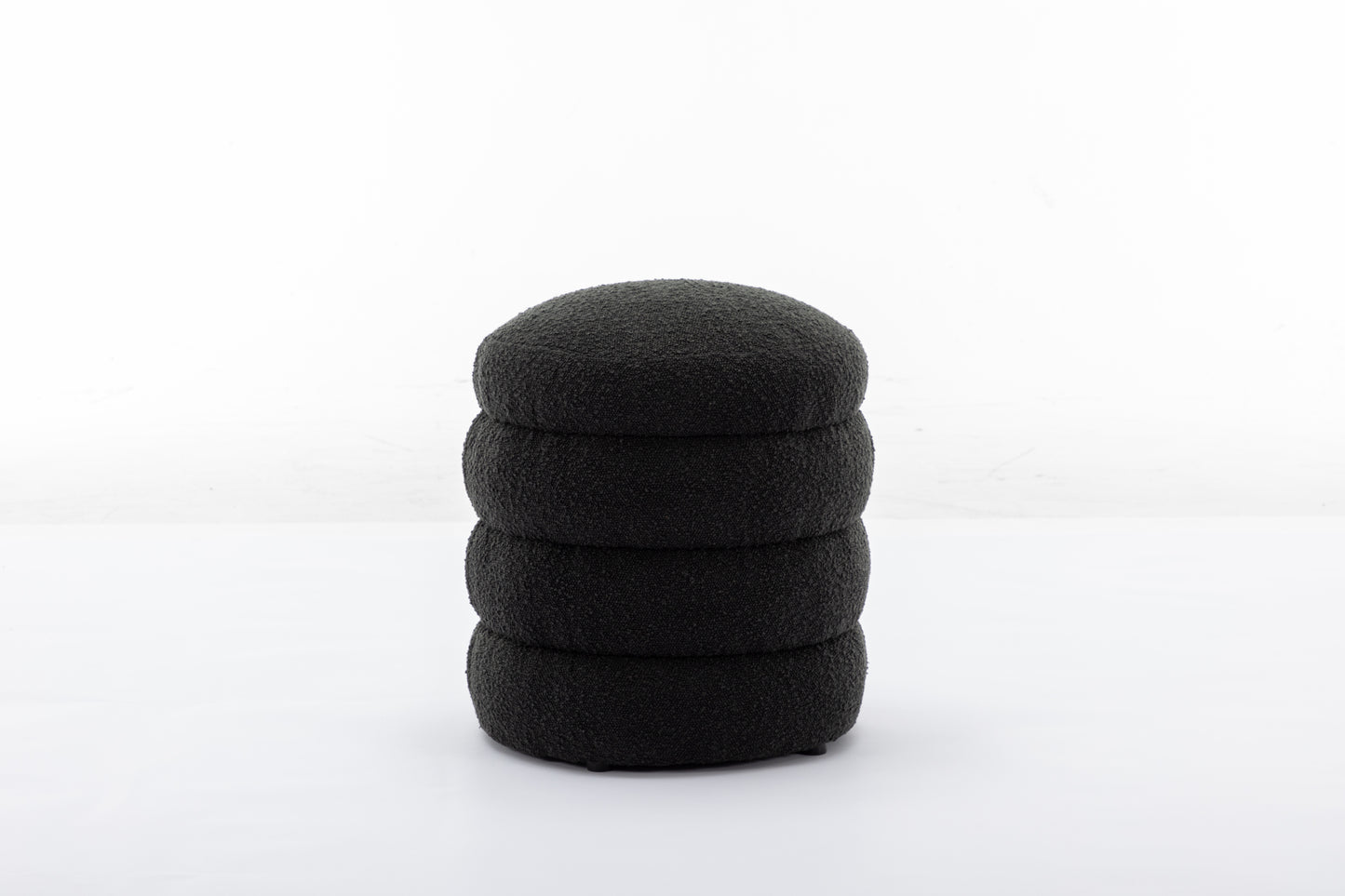 Blaise Round Boucle Upholstered Ottoman, Black