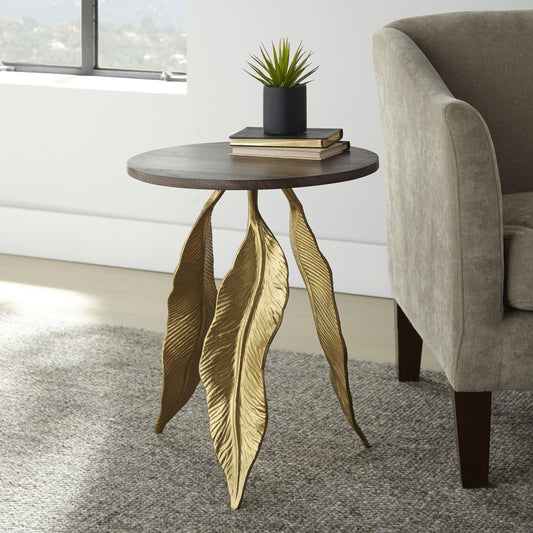 Verna Iron & Mango Wood Leaf Base Accent Table