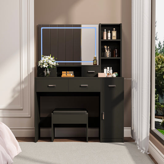 Anna Modern Bedroom Vanity, Black