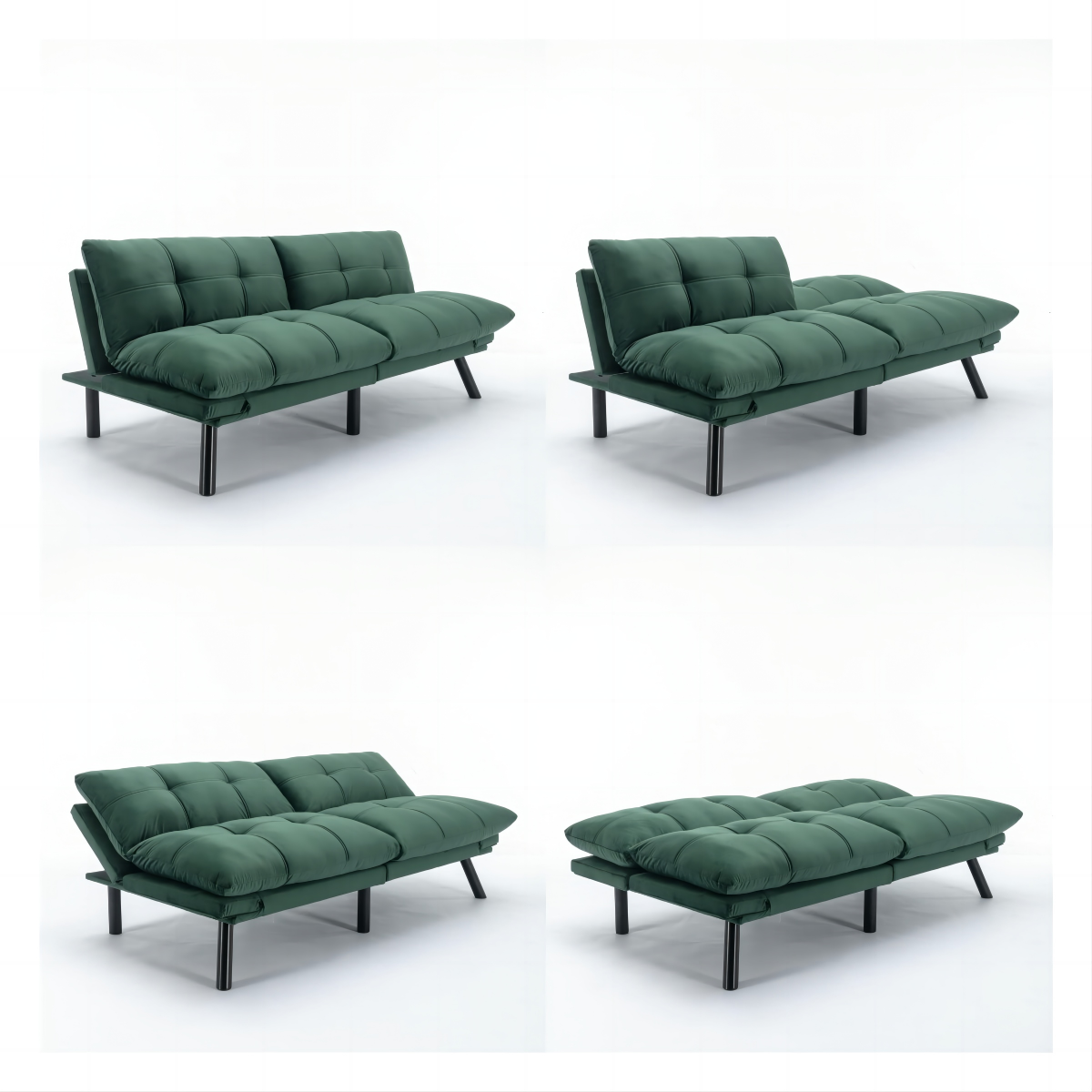 Maven Modern Velvet Sofa Bed with Black Legs - Emerald