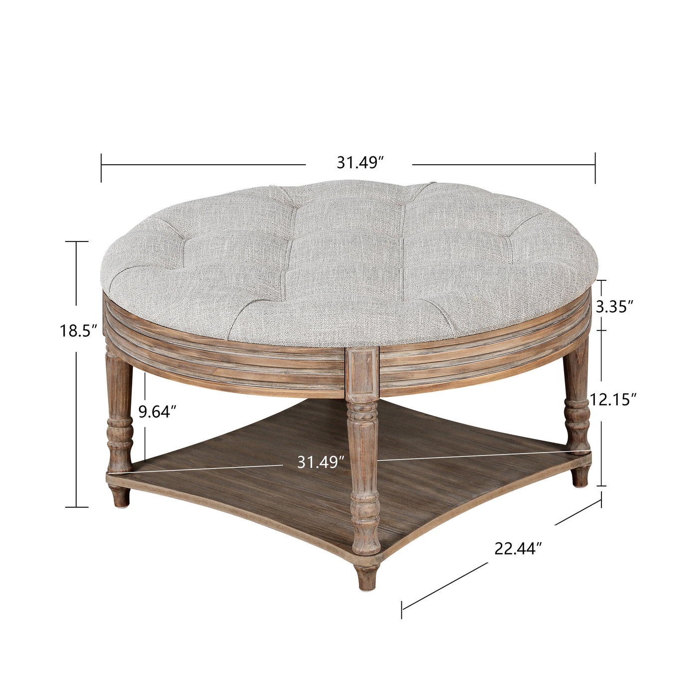 Hartford Large Round 2-Tier Ottoman Coffee Table with Tufted Linen Top