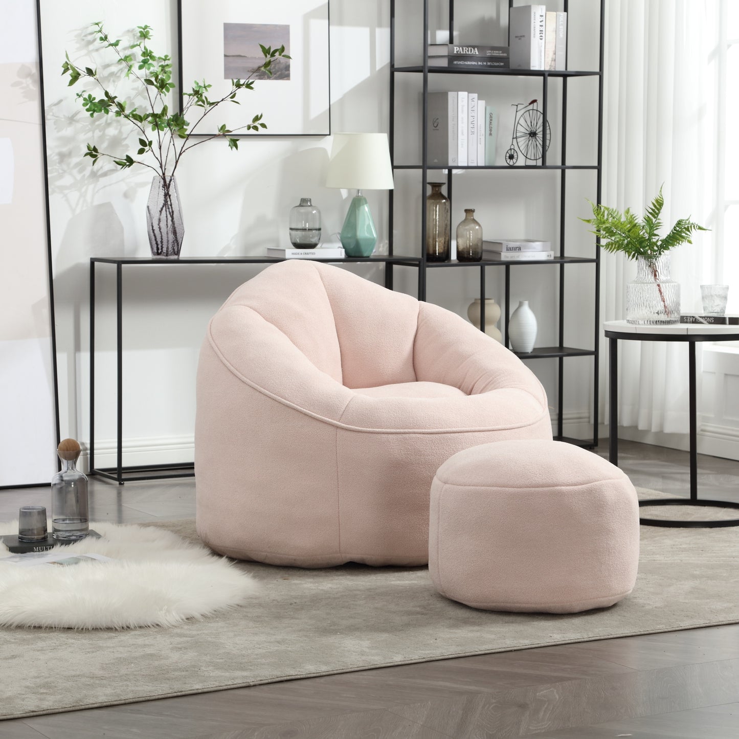 Fox 2-Piece Microfiber Bean Bag Chair with Footrest, Pink