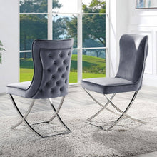 Sofa Tufted Back Glam Side Chairs with Silver Legs (Set of 2)