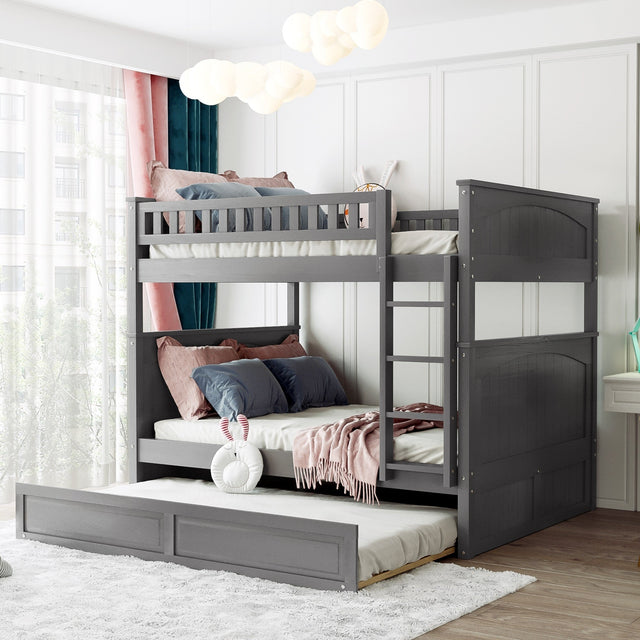 Ronda Solid Wood Full over Full Bunk Bed w/ Trundle, Gray