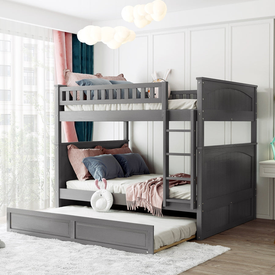 Ronda Solid Wood Full over Full Bunk Bed w/ Trundle, Gray