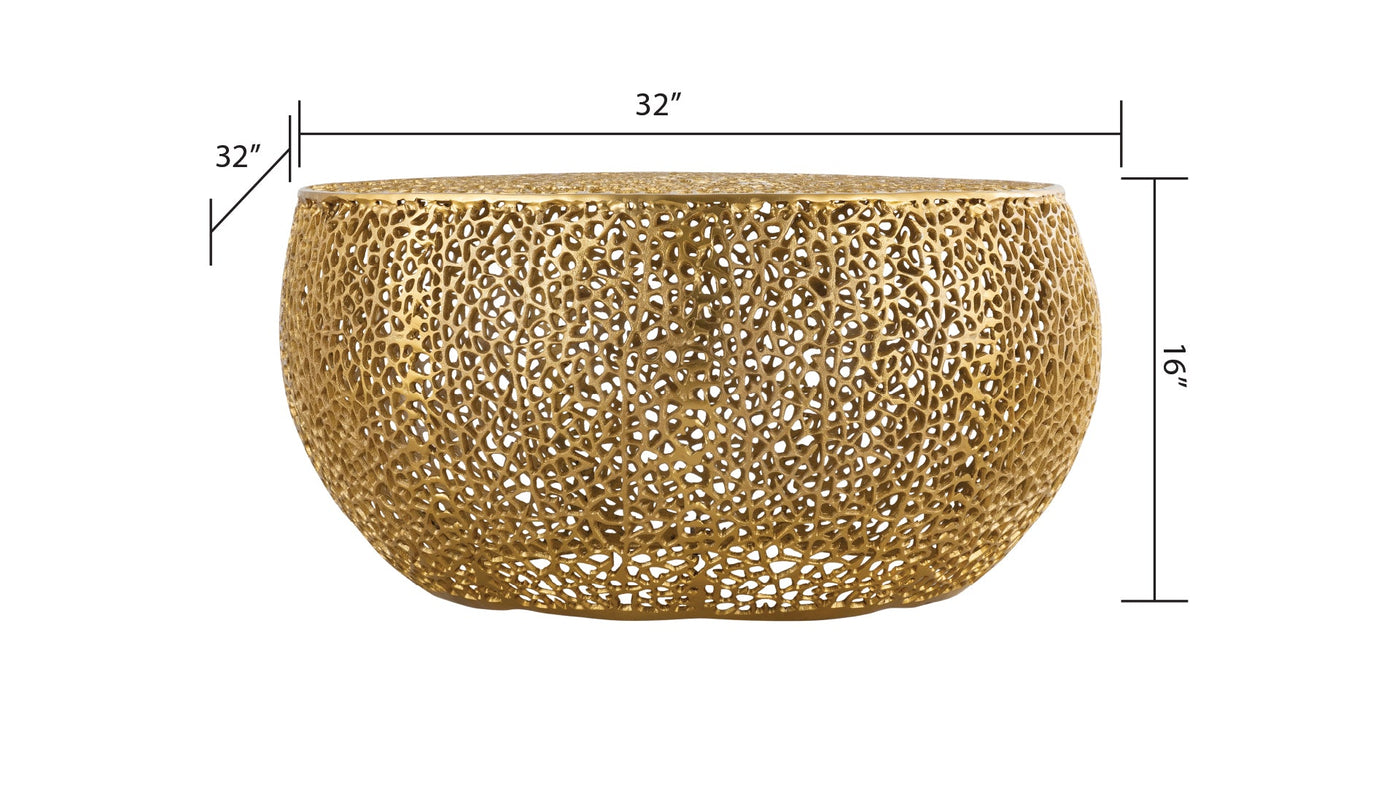 Azriel Round Aluminum Mesh Coffee Table, Gold