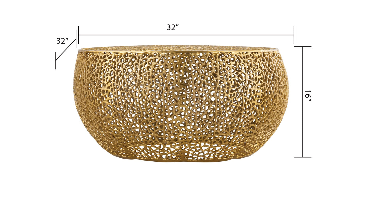 Azriel Round Aluminum Mesh Coffee Table, Gold