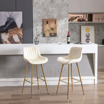 Ednita 30" Velvet Bar Stool with Gold Legs - Cream