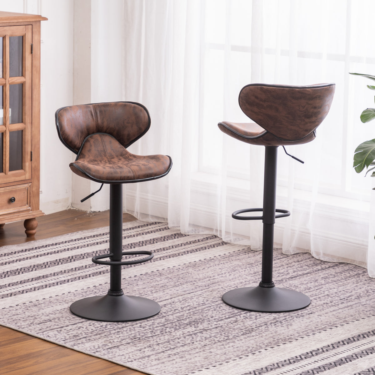 Masaccio Weathered Airlift Adjustable Bar Stools (Set of 2) Brown