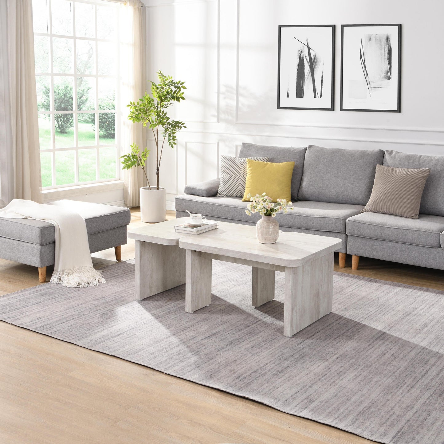 Ridge Modern Rectangular Detachable Wooden Coffee Table, White