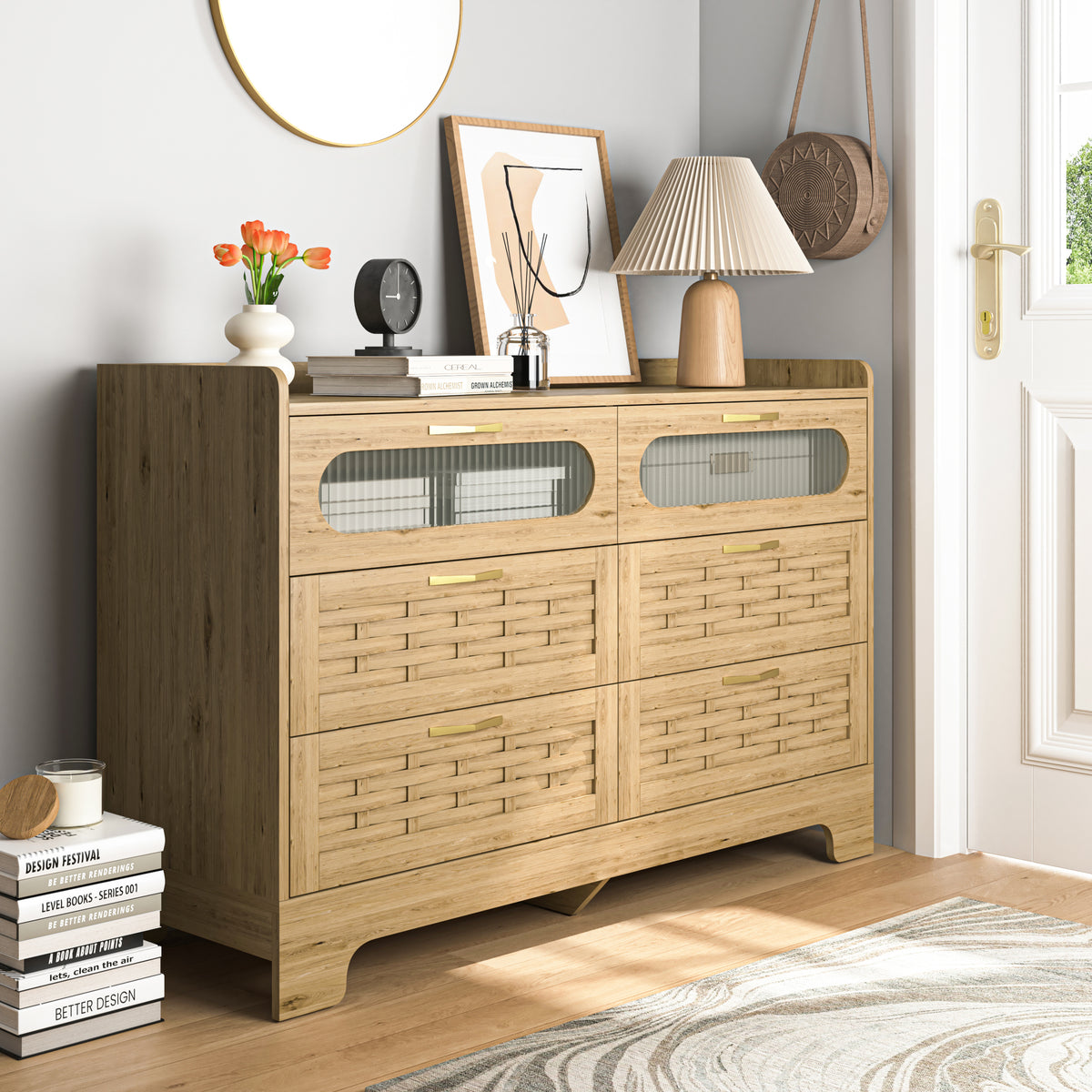 Josephine 47" 6-Drawer Dresser in Natural Finish