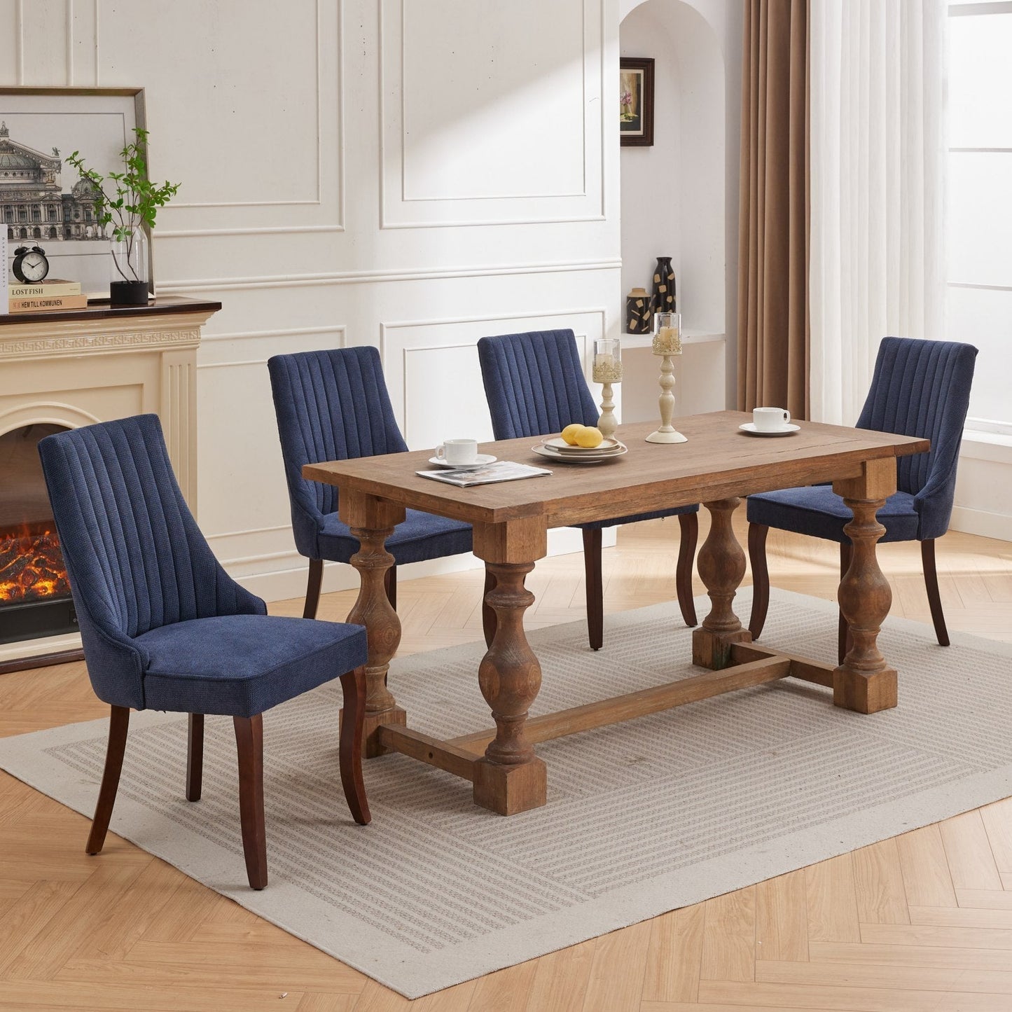 Leena Transitional Blue Linen Side Chairs Set of 2