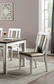 Margot Farmhouse Dining Side Chairs in Weathered White with Gray Upholstered Seat (Set of 2)