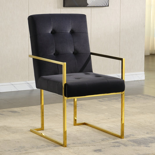 Brax Modern Velvet Arm Chair with Gold Frame - Black