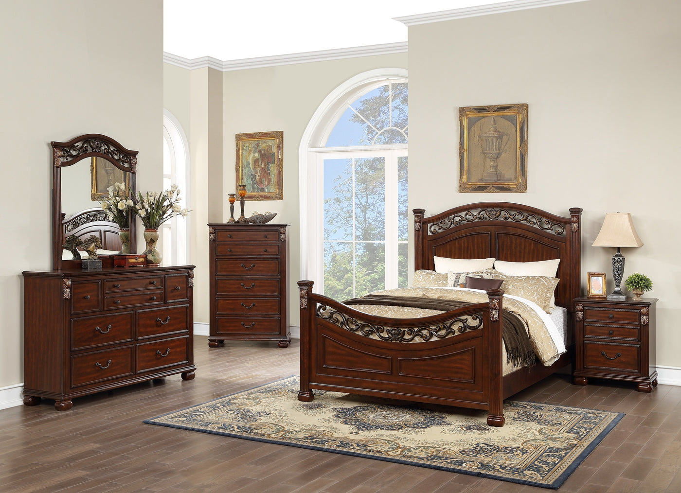 Emma Traditional Brown Cherry Finish 3-Drawer Nightstand
