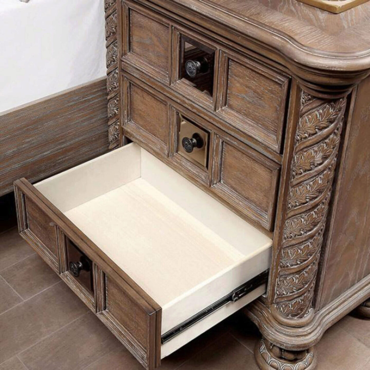 Logan Rustic Traditional 3-Drawer Solid Wood Nightstand with Bronze Knobs