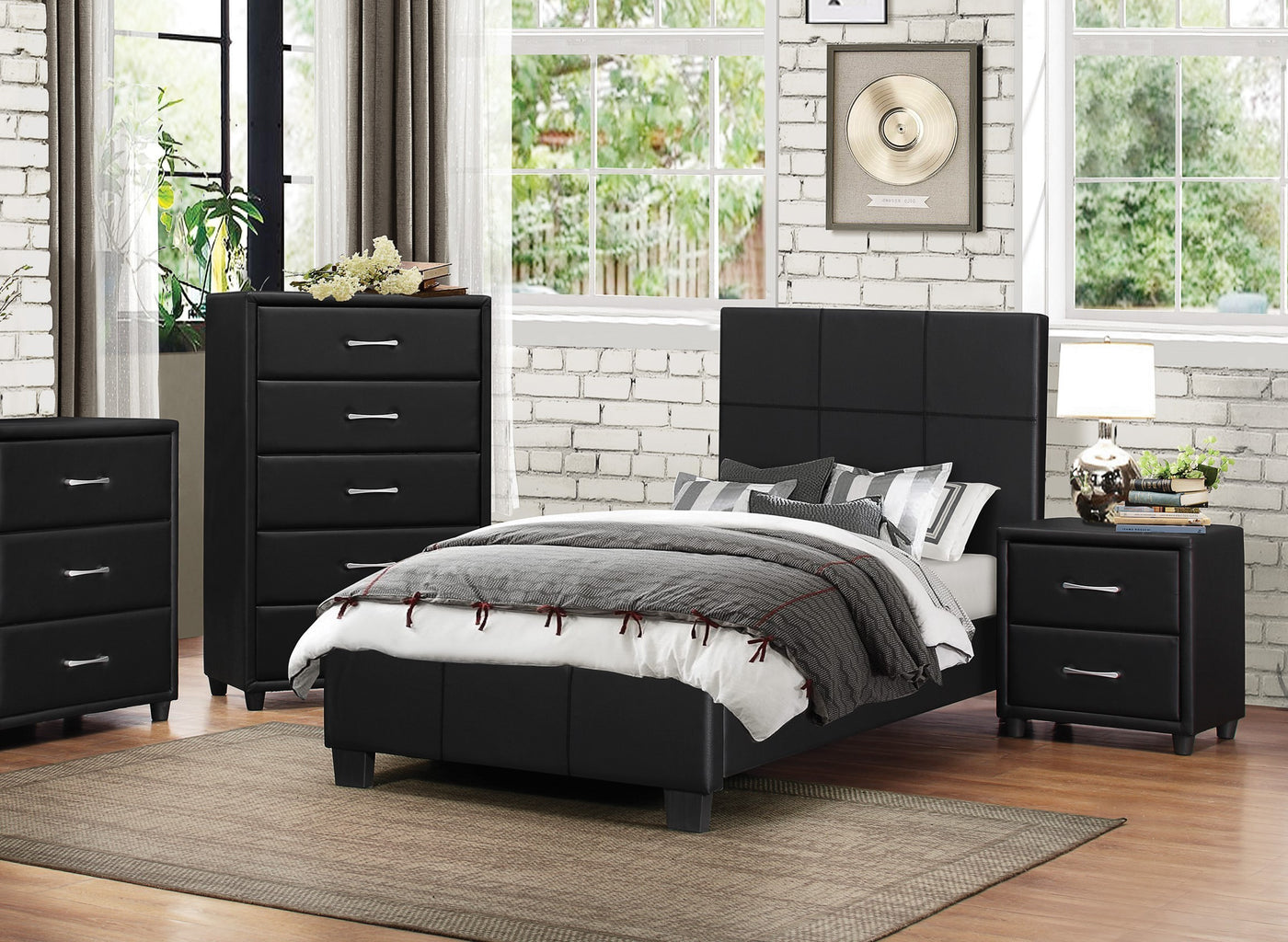 Temmy Modern Black Faux Leather Covered Drawer Nightstand