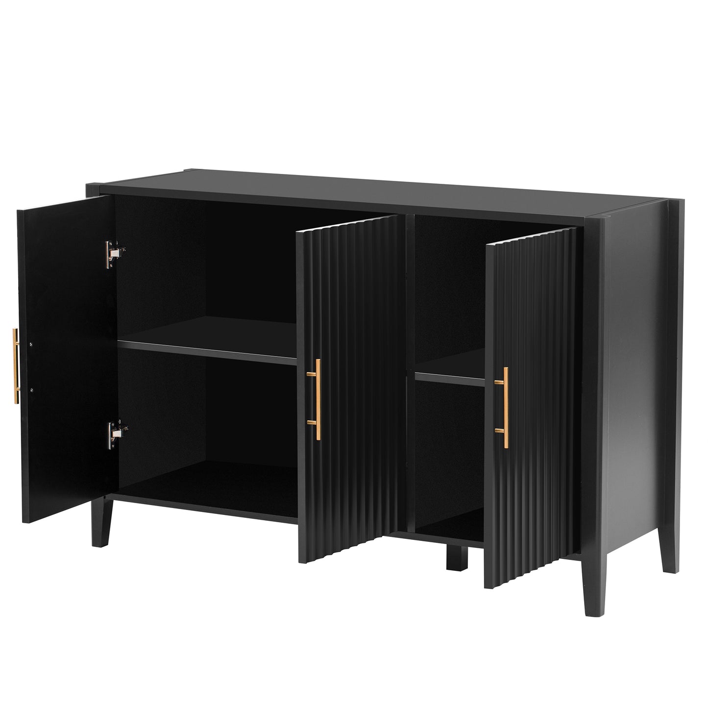 Ulric Modern 3-Door Accent Cabinet with Gold Handle, Black
