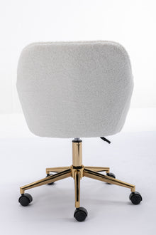 Miscon Teddy Fabric Upholstered Office Chair with Gold Base - White