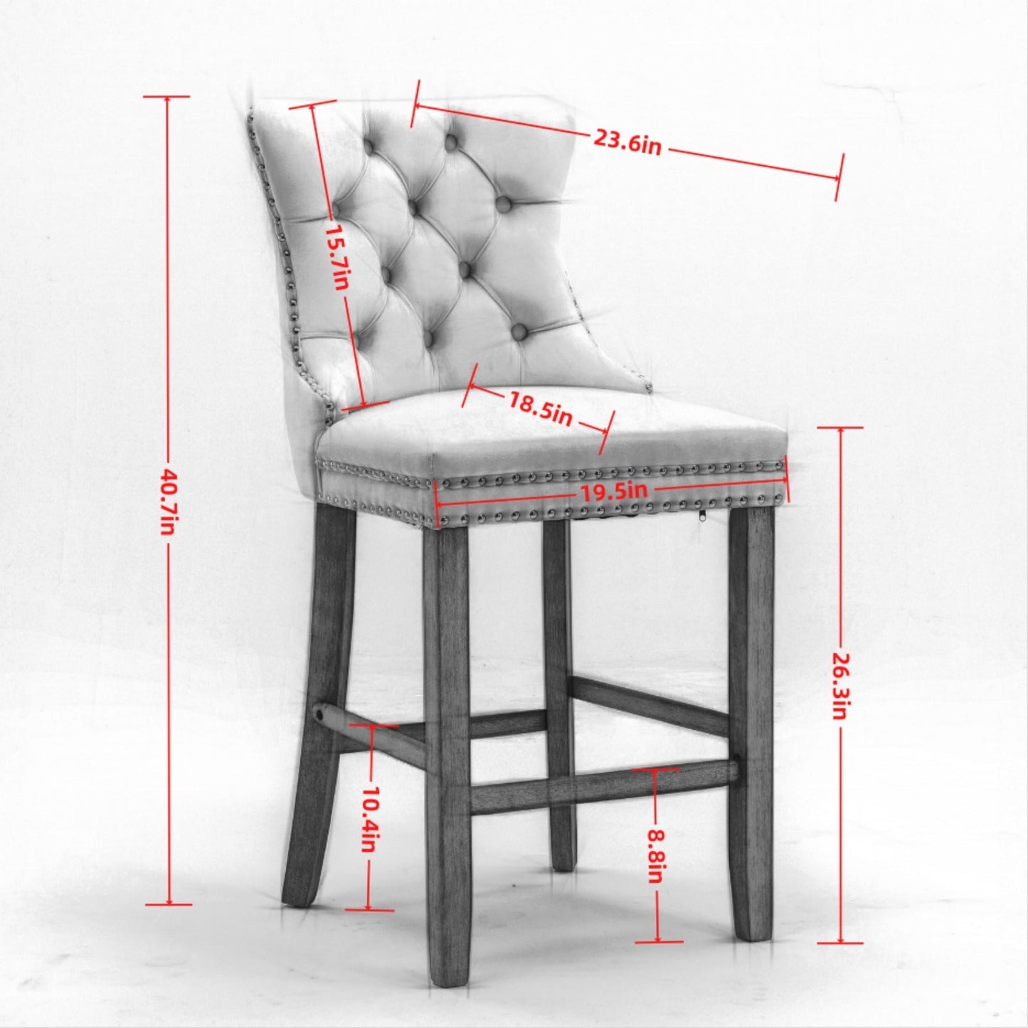 Nella II 26" Velvet Counter Height Bar Stools with Weathered Legs Set of 2 Beige