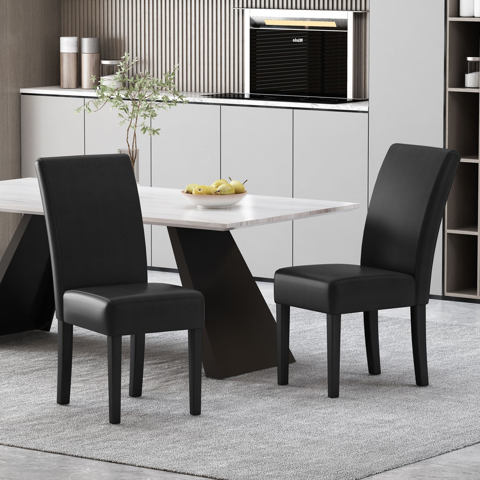 Faron Modern PU Leather Side Chairs (Set of 2) Black