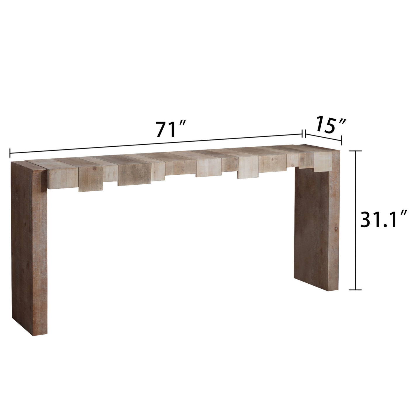 Lorien Modern 71" Step-Block Design Console Table, Mixed Brown