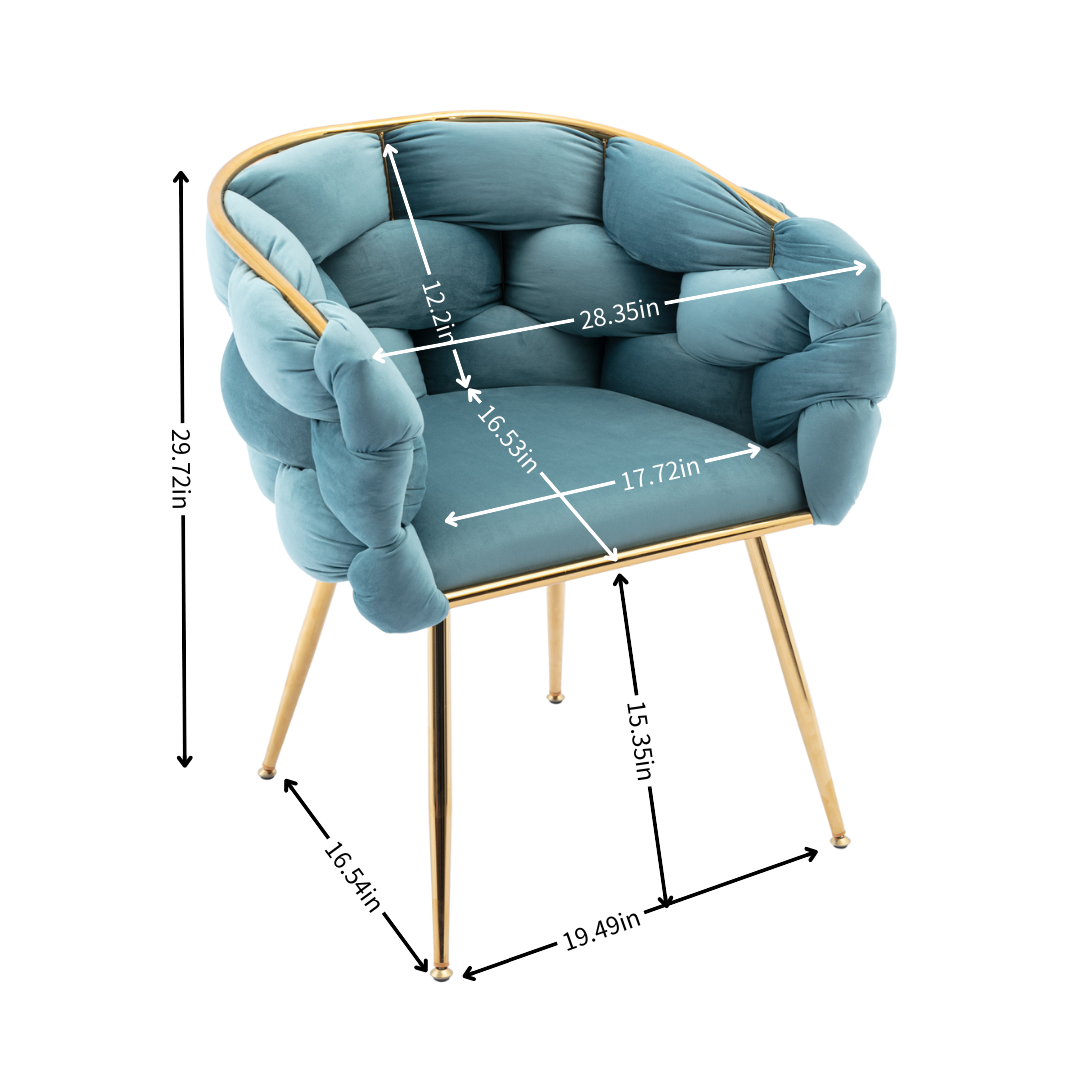 Dana Woven Velvet Accent Chair with Gold Legs - Blue
