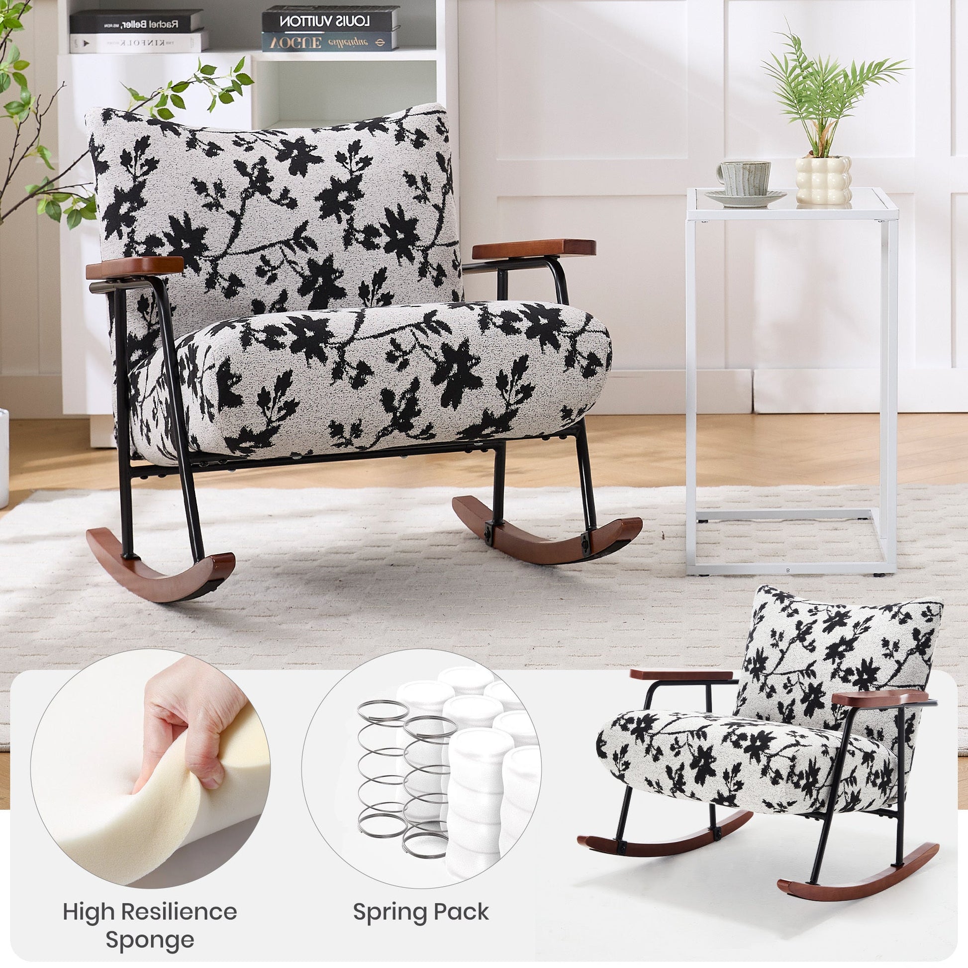 Davina Modern Accent Chair Arm Chair Living Room Rocking Chair Metal Frame