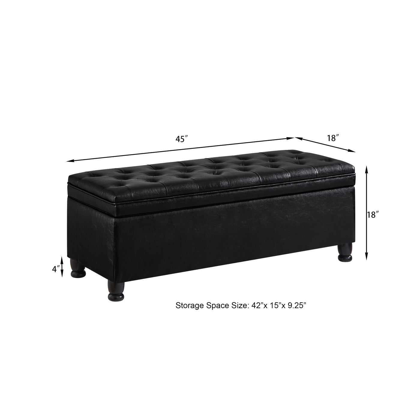 Ulton Traditional PU Leather Storage Ottoman - Black