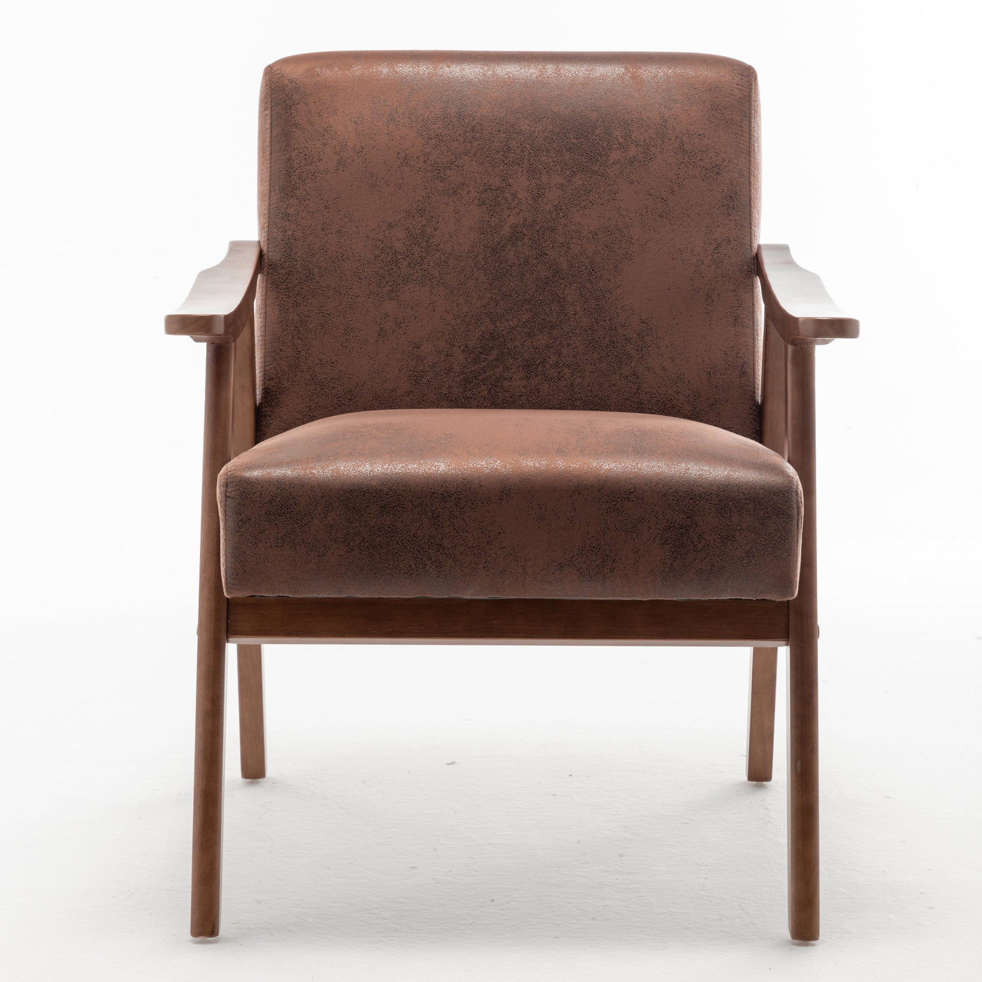 Lyraea Mid-Century Modern Brown Fabric Wingback Accent Chair