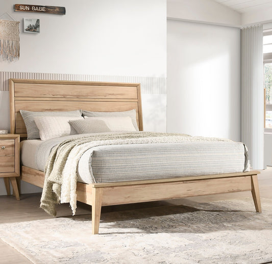Marrin Mid-Century Modern Wooden Queen Bed in Natural Finish