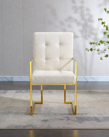 Brax Modern Linen Arm Chair with Gold Frame - White