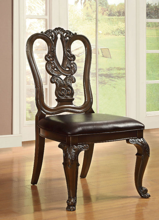 Jurikson Traditional Wood Carved Dining Chairs Set of 2 Brown Cherry
