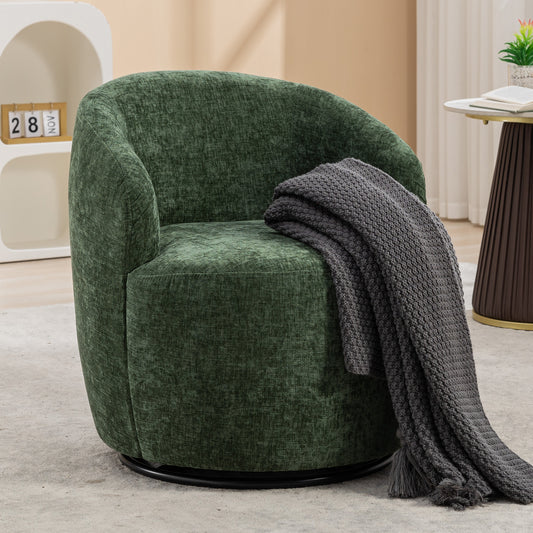 Misty Chenille Barrel Swivel Chair with Metal Ring - Green
