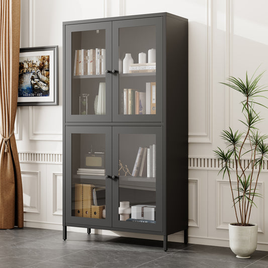 Shelton Modern Steel 4-Shelf Bookcase Cabinet, Black