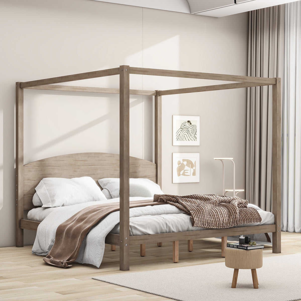 Frances King Size Canopy Bed in Brown Wash