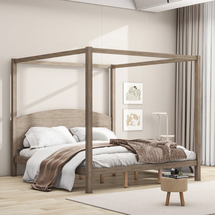 Frances King Size Canopy Bed in Brown Wash