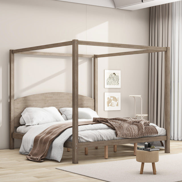 Frances King Size Canopy Bed in Brown Wash