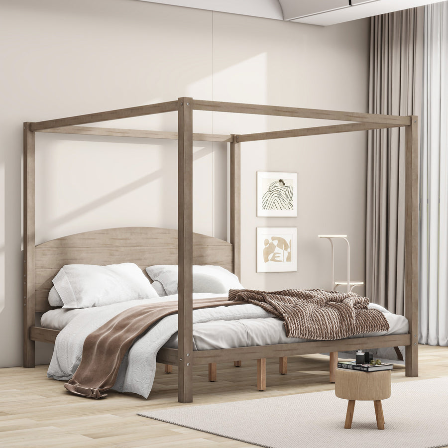 Frances King Size Canopy Bed in Brown Wash