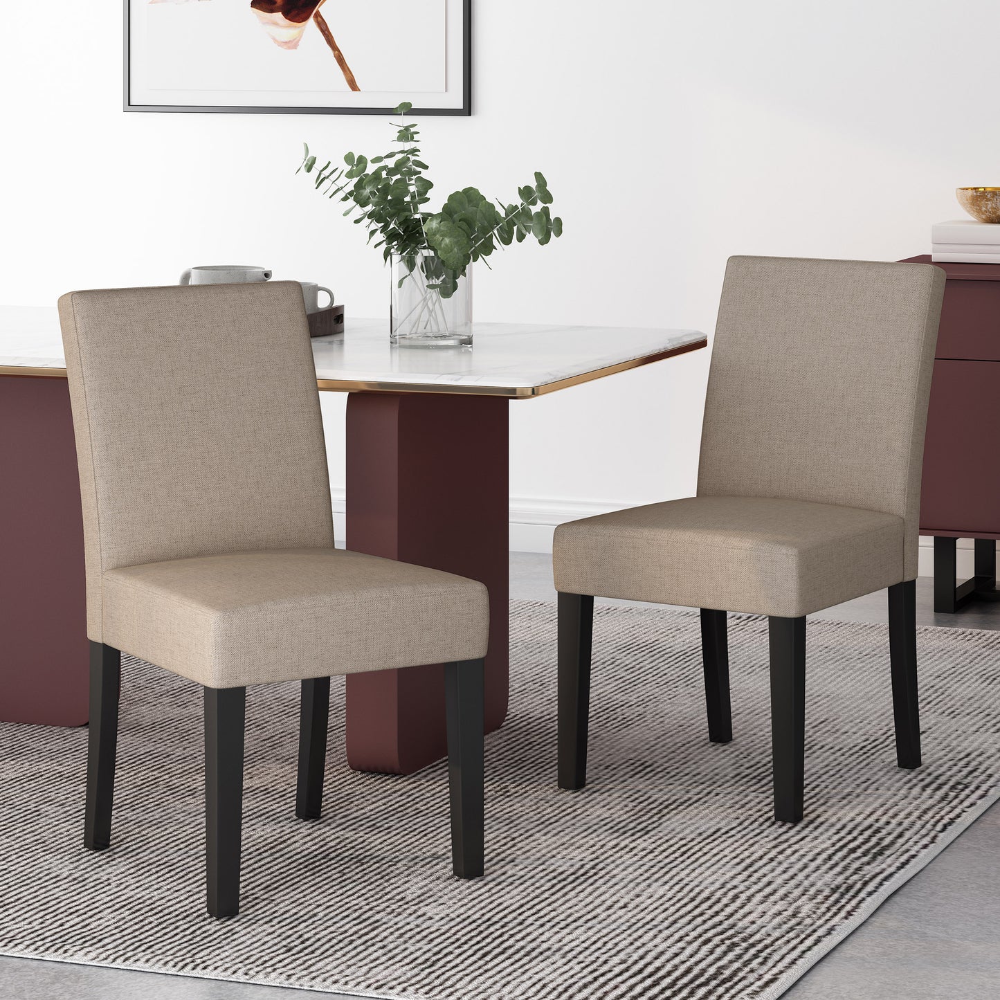 Bishop Transitional Upholstered Side Chairs (Set of 2) Taupe