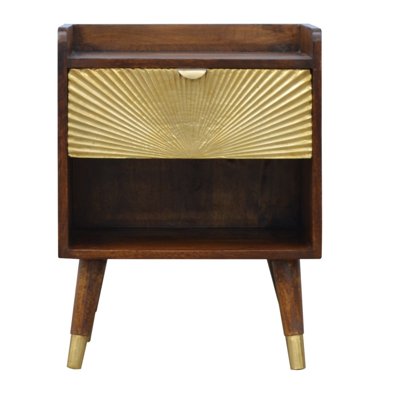 Manila Mid-Century Modern Nightstand in Chestnut with Golden Drawer