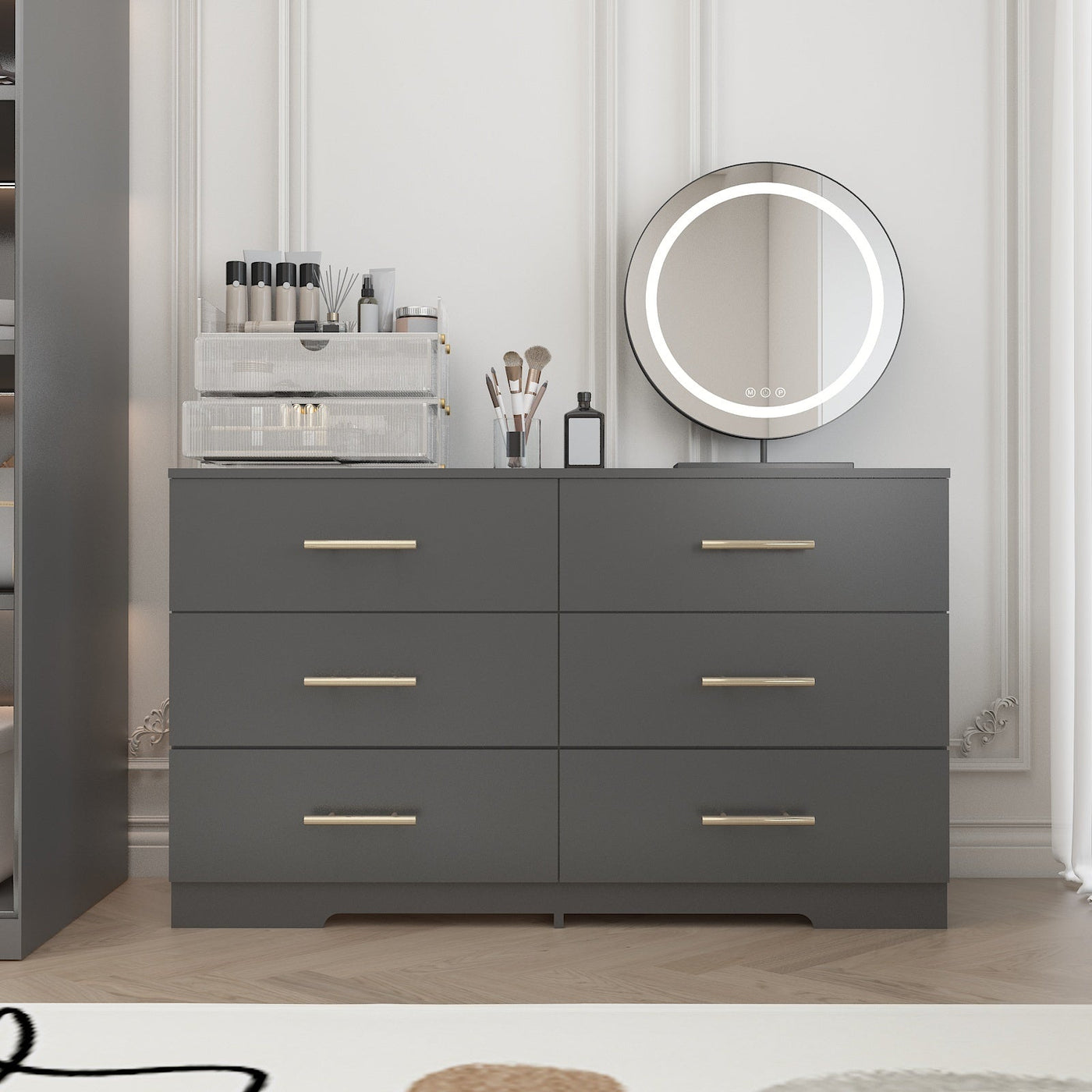 Tristian Modern 6-Drawer Dresser with Gold Handles, Black