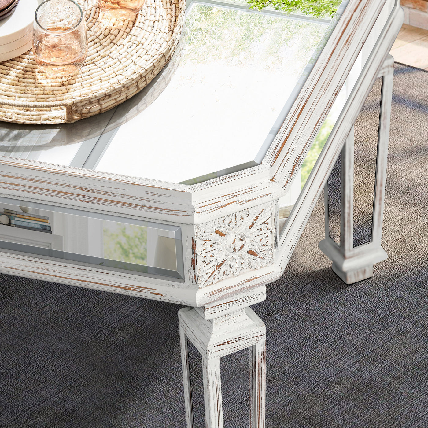 Avelina Contemporary Mirrored Coffee Table